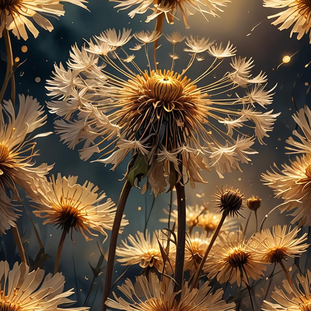 Dandelion in Dawn Light: A Dark Fantasy Art Nouveau