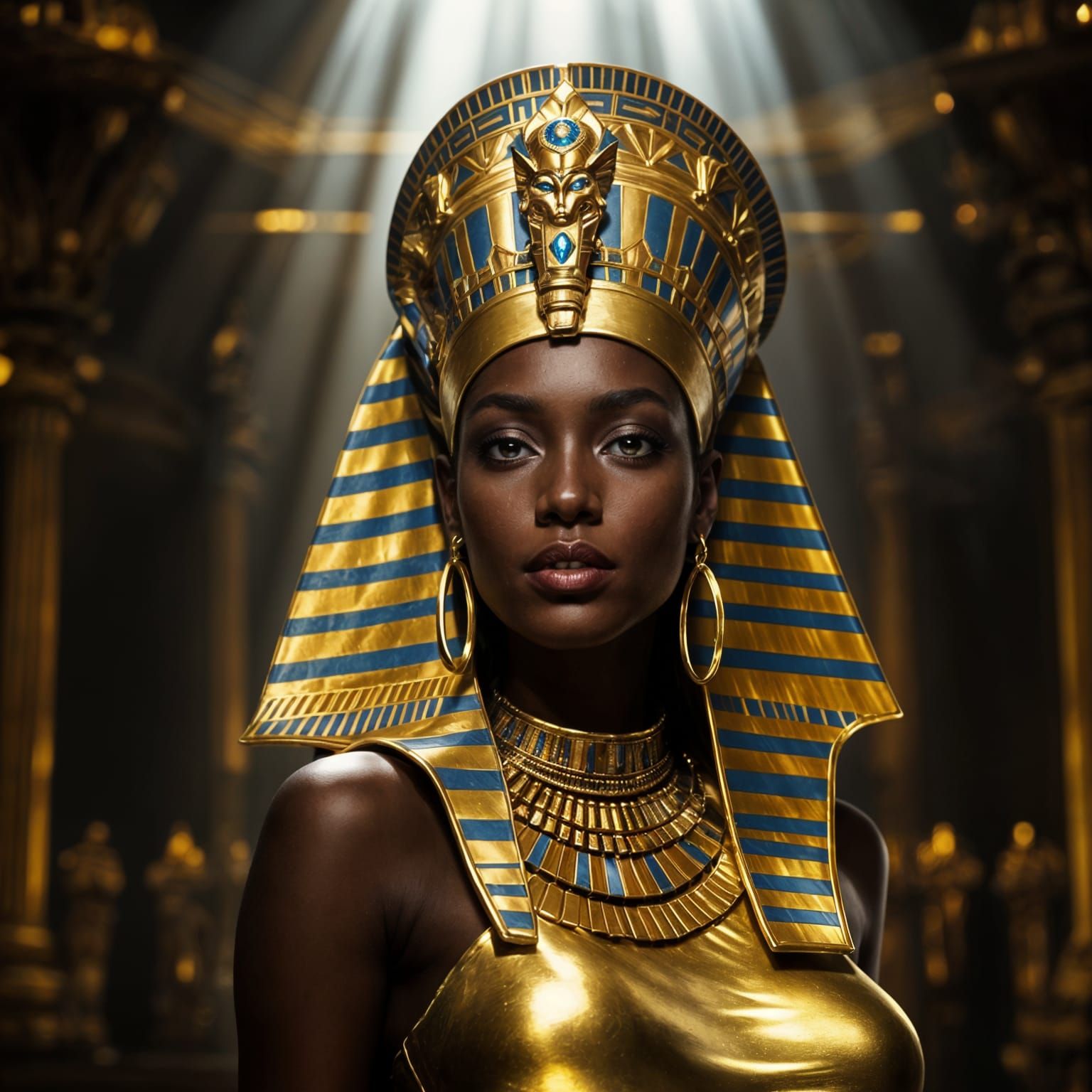 Majestic Egyptian Queen in Golden Headdress