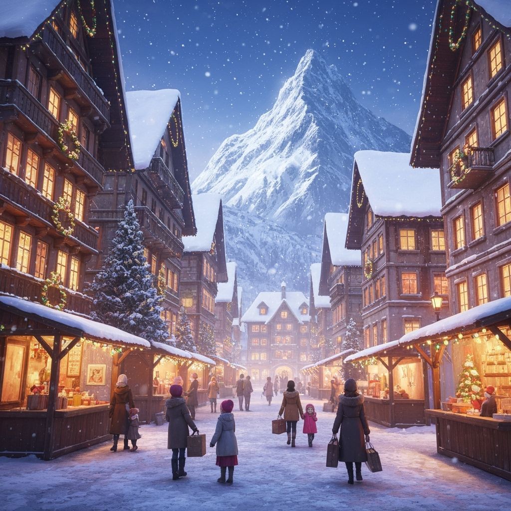 Magical Snowfall in Swiss Town: Anime Art