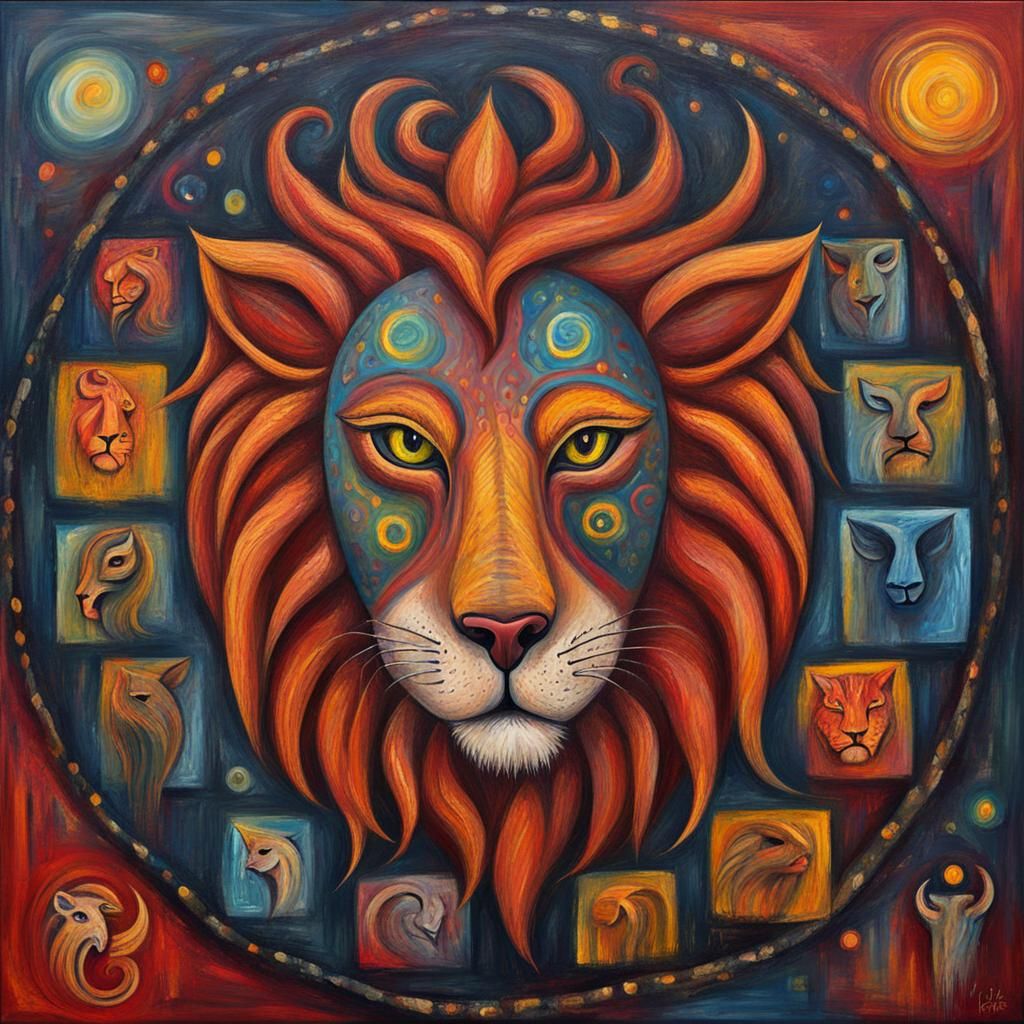 Mysterious Evil Leo Zodiac Sign in Art Brut Style