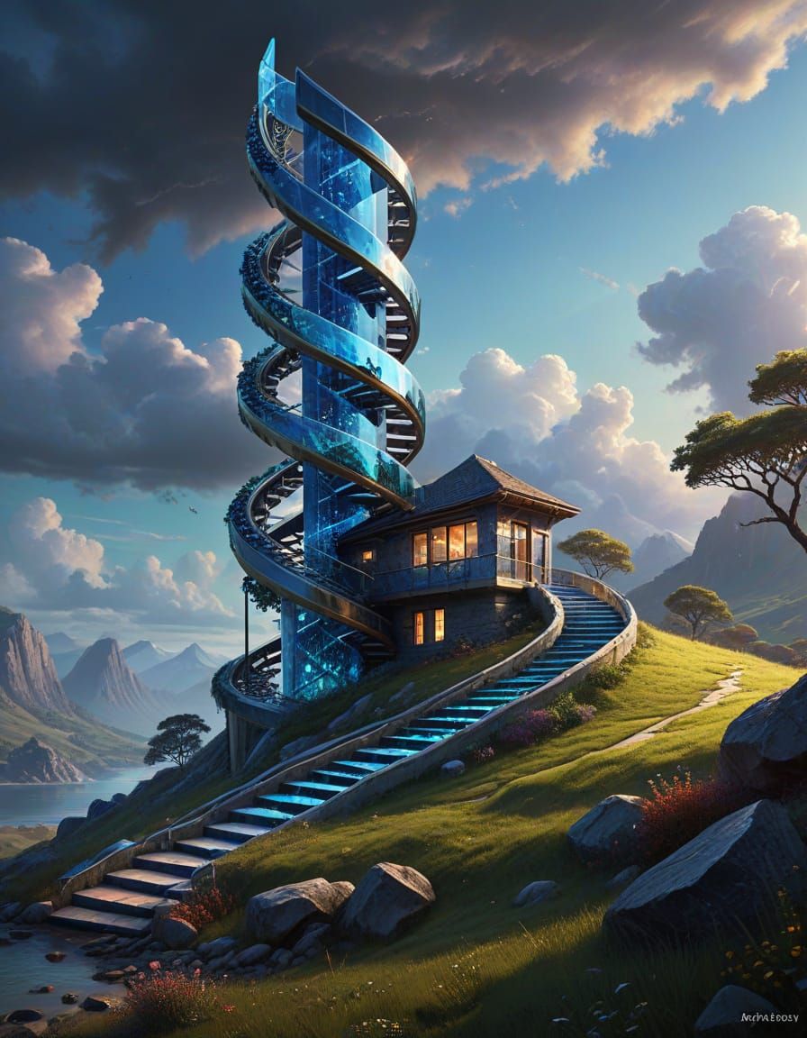 DNA Helix House in Countryside with Sapphire Details