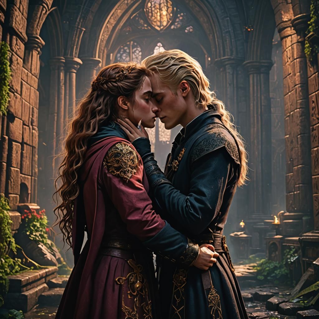 Hermione and Draco Kissing in Detailed Matte Painting