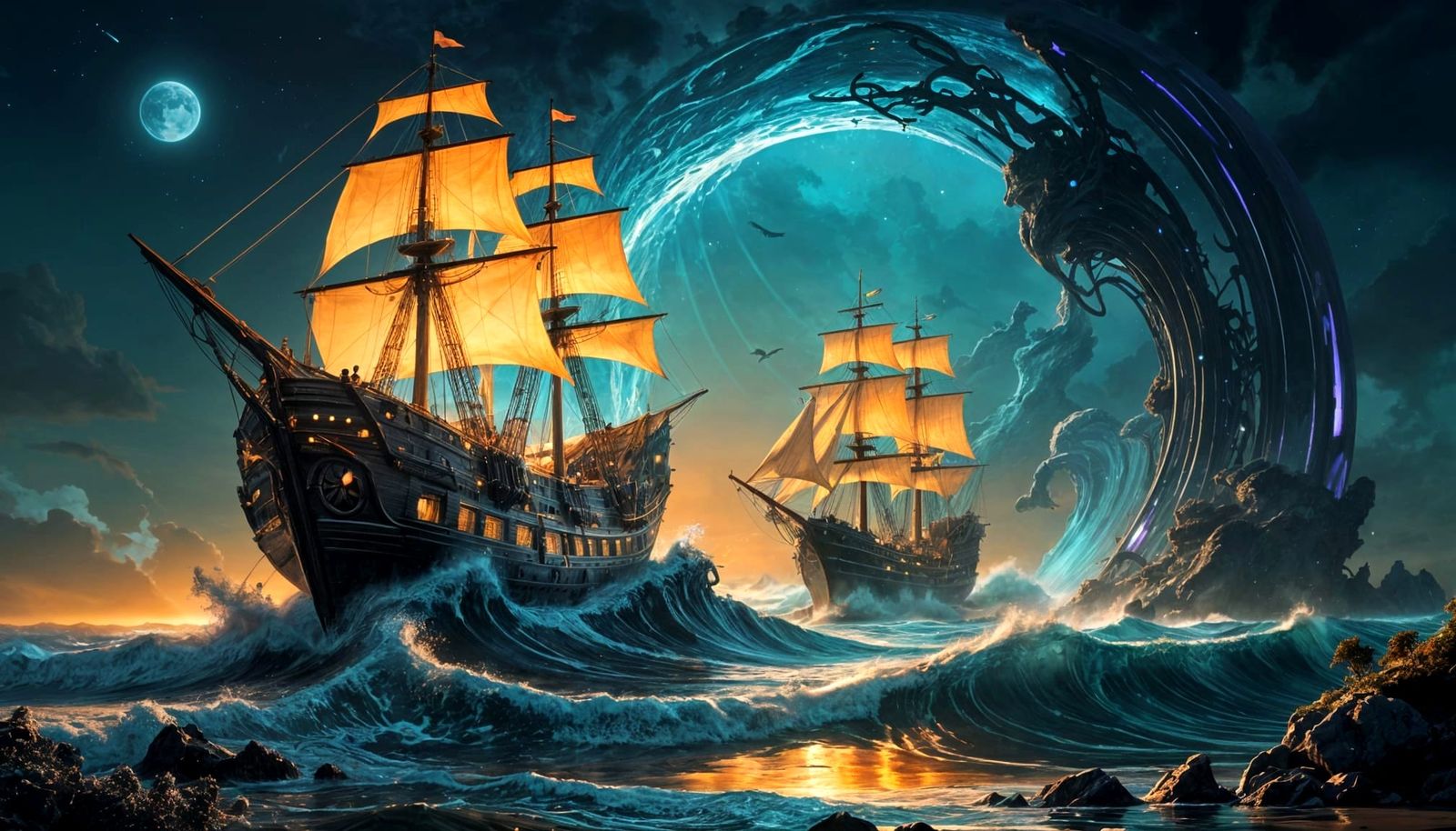 Surreal Sci-Fi Ocean Portal Unfolds Above Beach