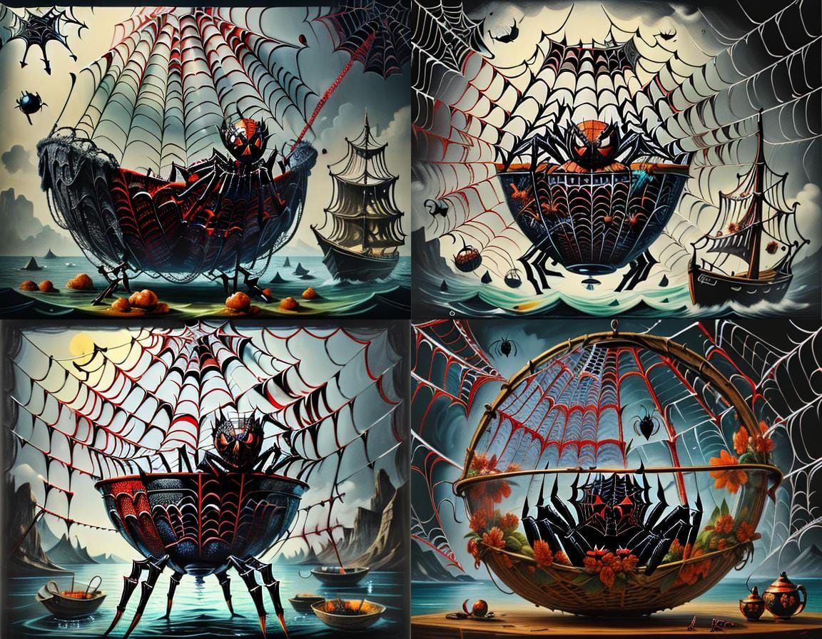 (Adorable Spider:3) in a woven-web-bowl QUAD w/ dsv8 lora No...