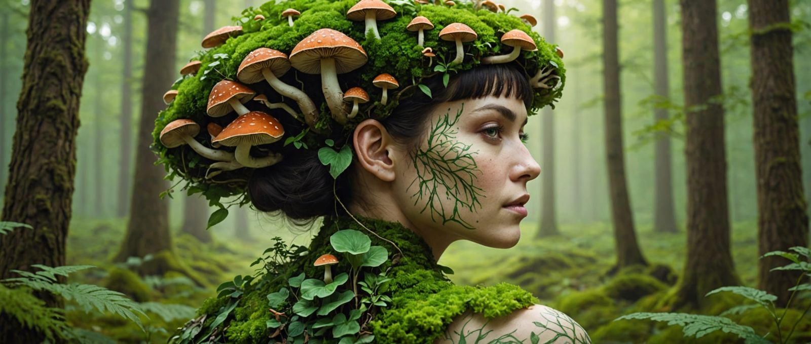 Woman with Forest on Her Back and Animals