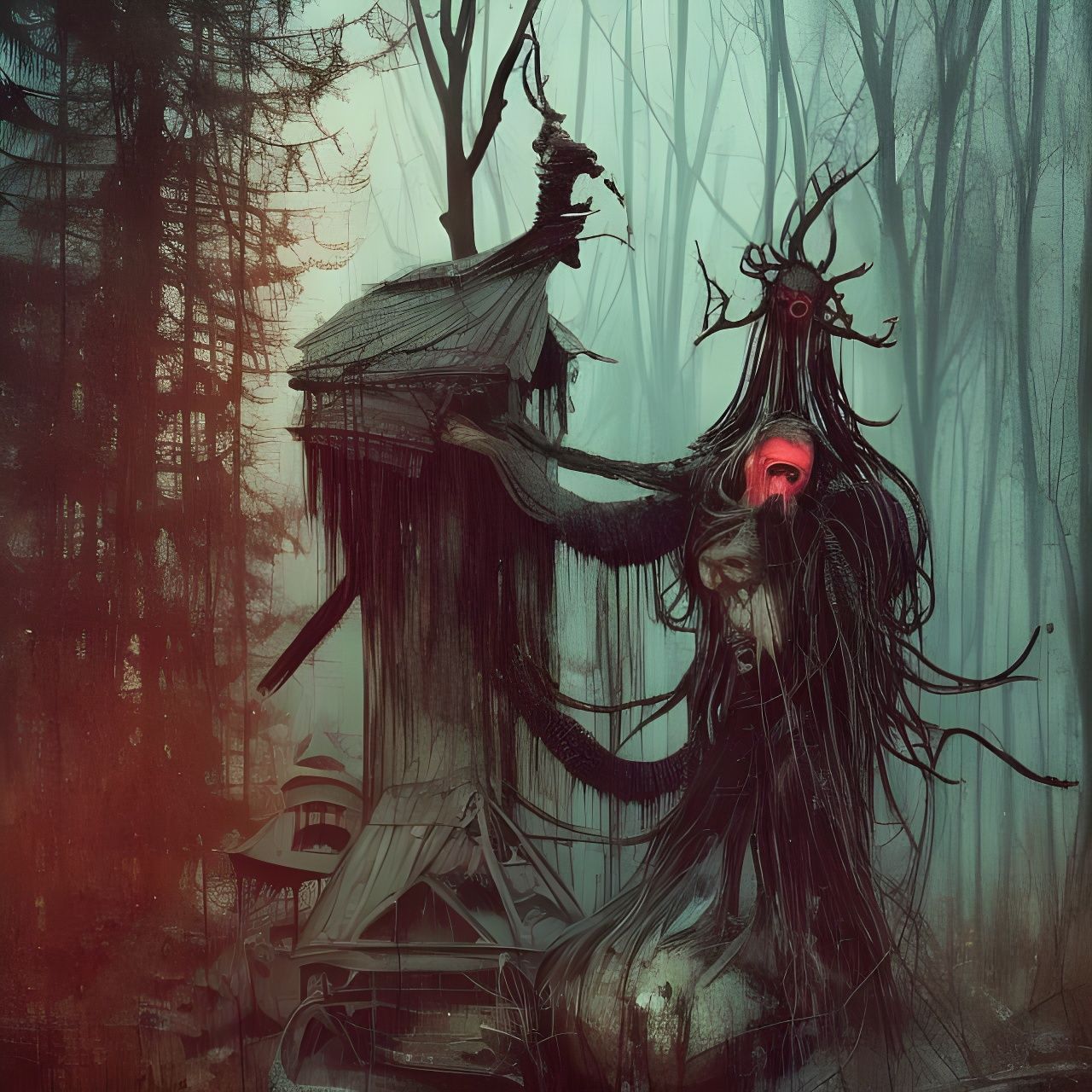 Creepy Baba Yaga Portrait in Vivid Colors