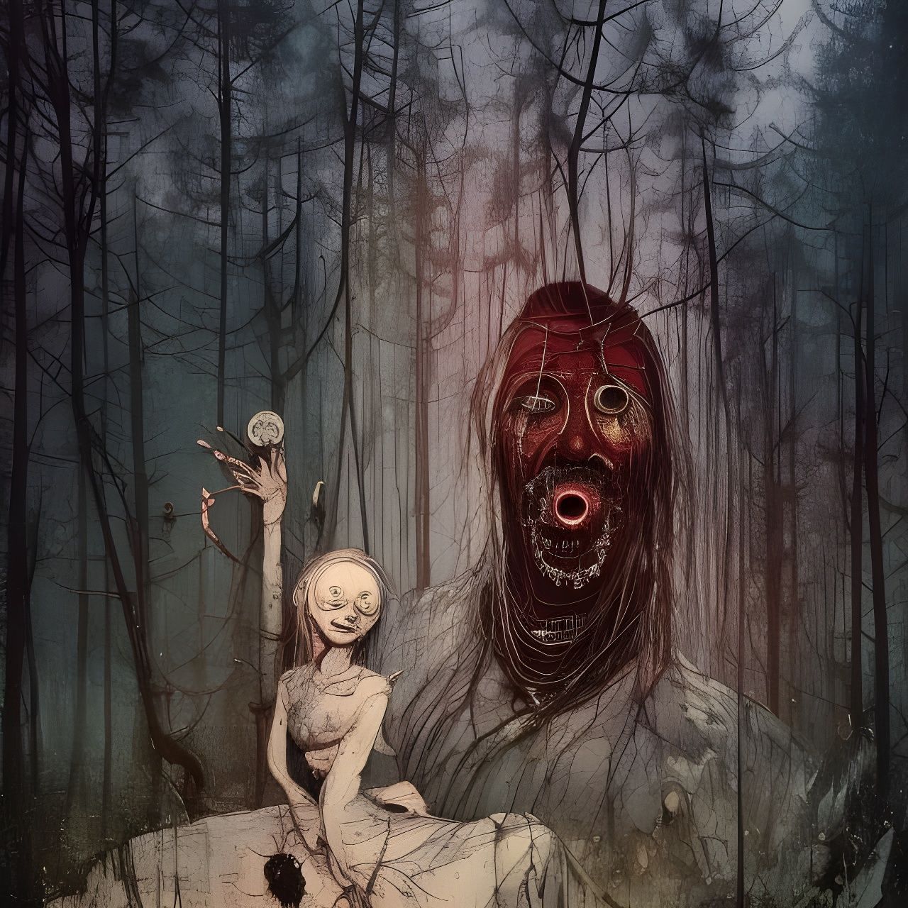 Creepy Baba Yaga Portrait in Vivid Colors