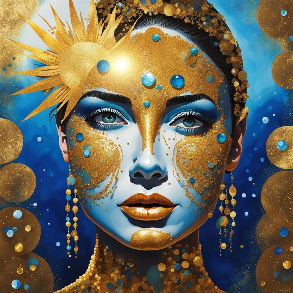 Sparkling Woman with Sun Face in Graffiti Art