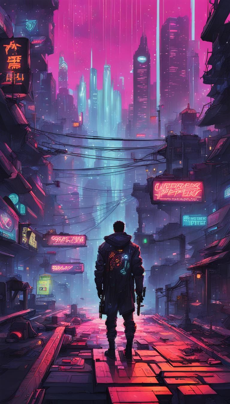 Futuristic Cyberpunk Cityscape with Neon Lights