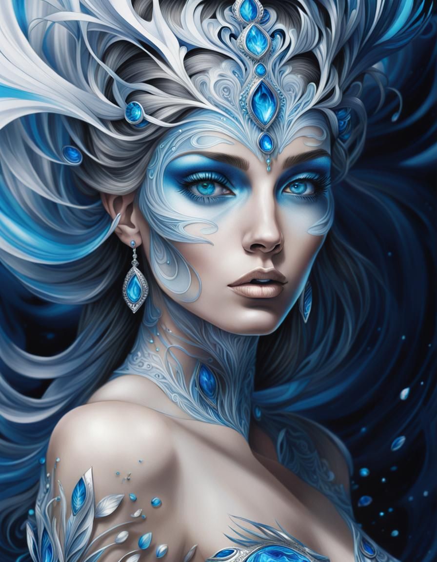 Ethereal Nordic Princess in Psychedelic Pencil Art