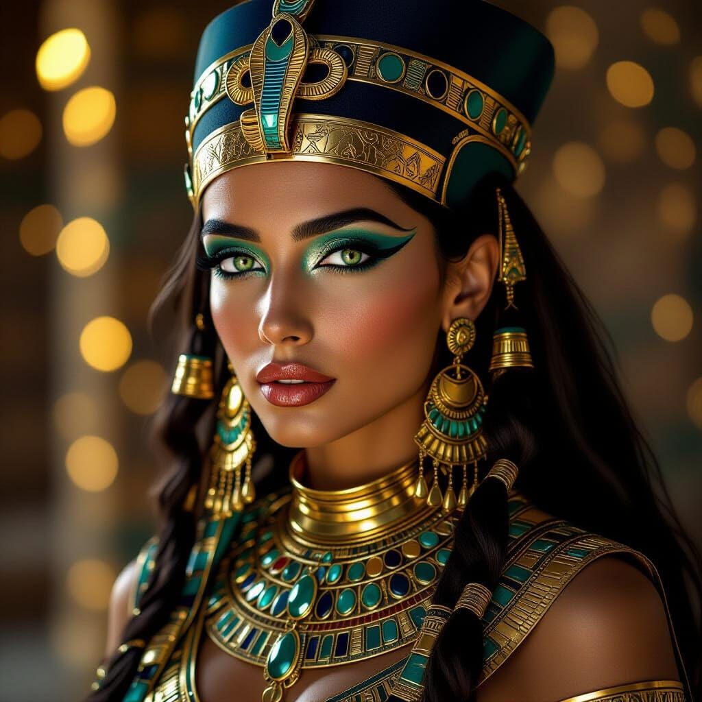 Egyptian Queen with Teal Gems, Digital Painting