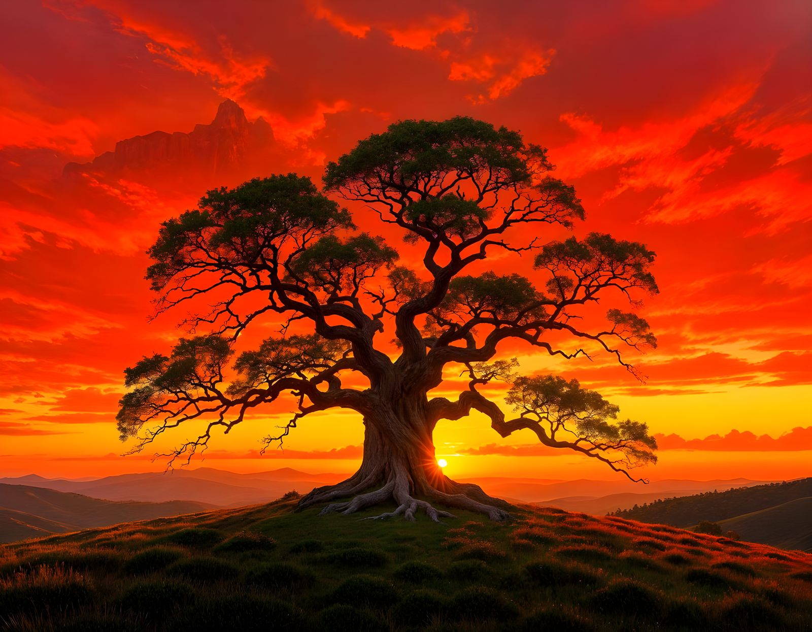 Majestic Ancient Tree Landscape Painting in Bierstadt Style