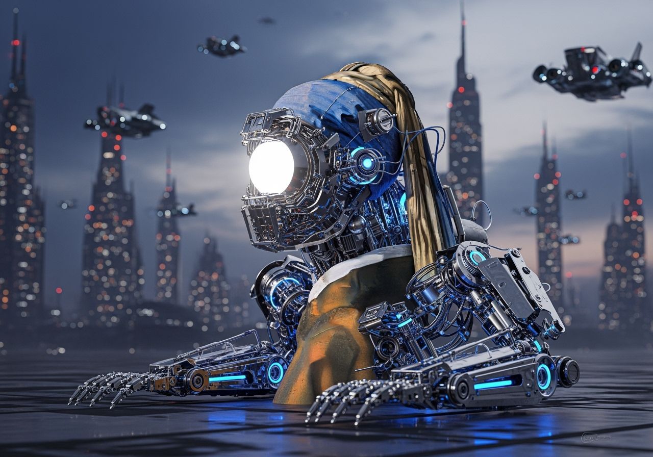 Vermeer's Girl Reimagined as Futuristic Mech Sculpture