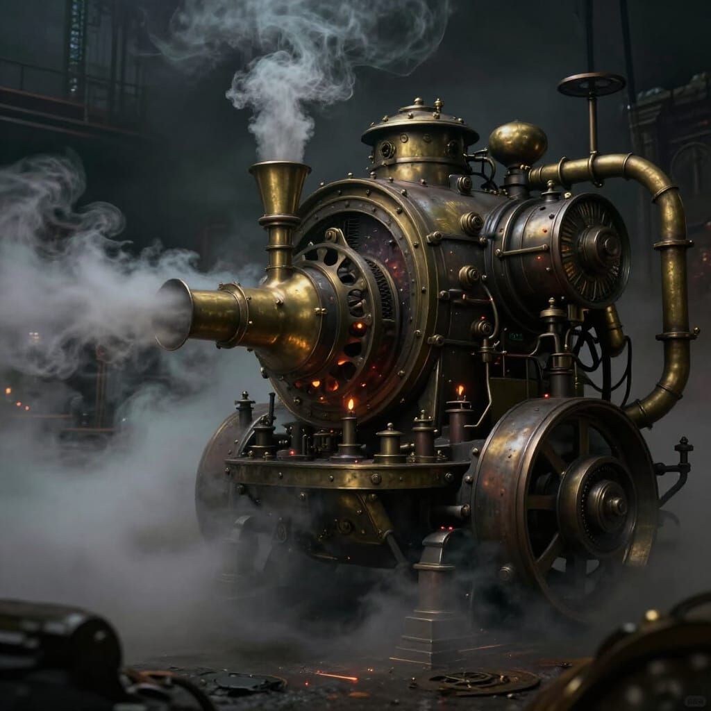 Steampunk Engine in Fog