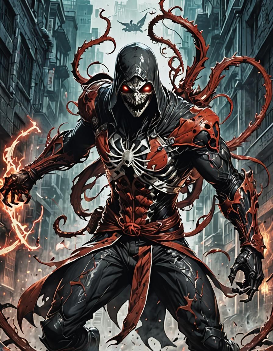 Assassin's Creed Carnage Symbiote in 90s Anime Style