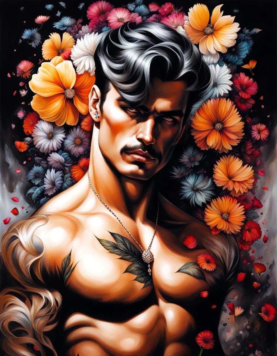 Erotic Male Portrait in Charcoal Art Style