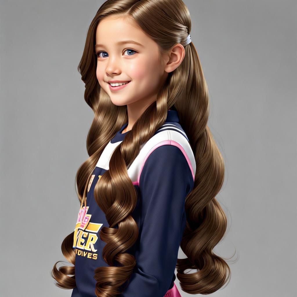 Beautiful Young Girl with Wavy Hair in Hyperrealistic Style