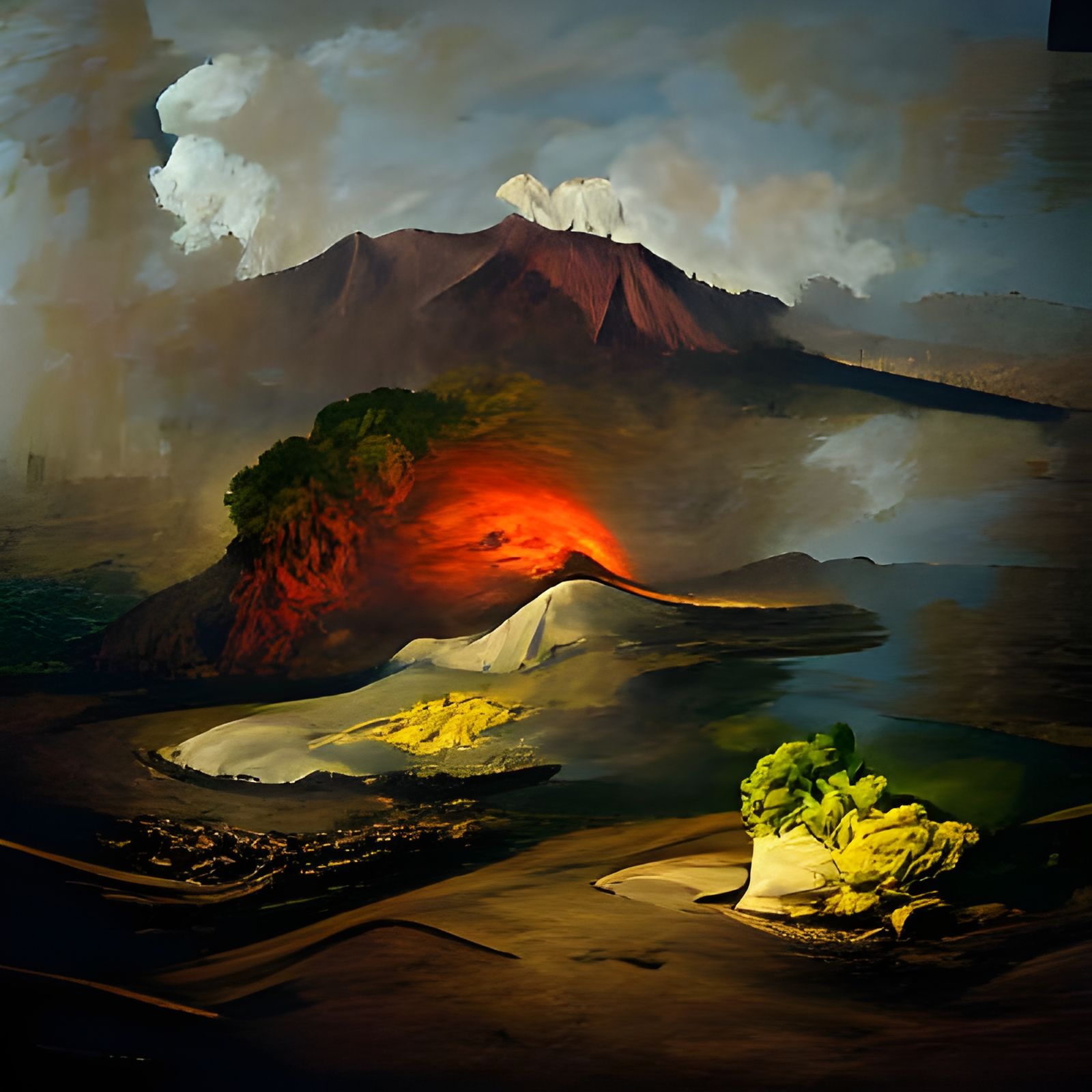 Budj Bim Volcano Eruption: A Landscape Painting