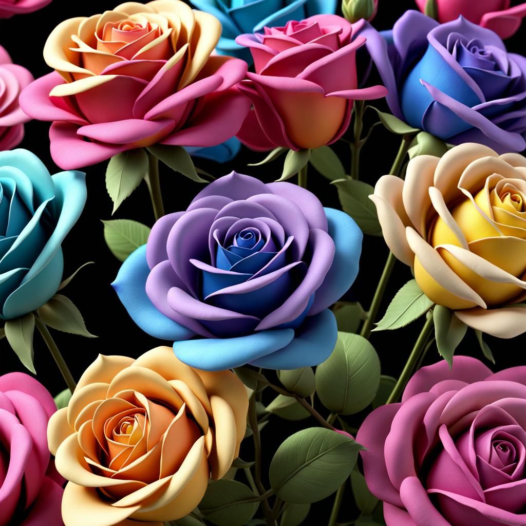 Rainbow Claymation Roses in High Resolution