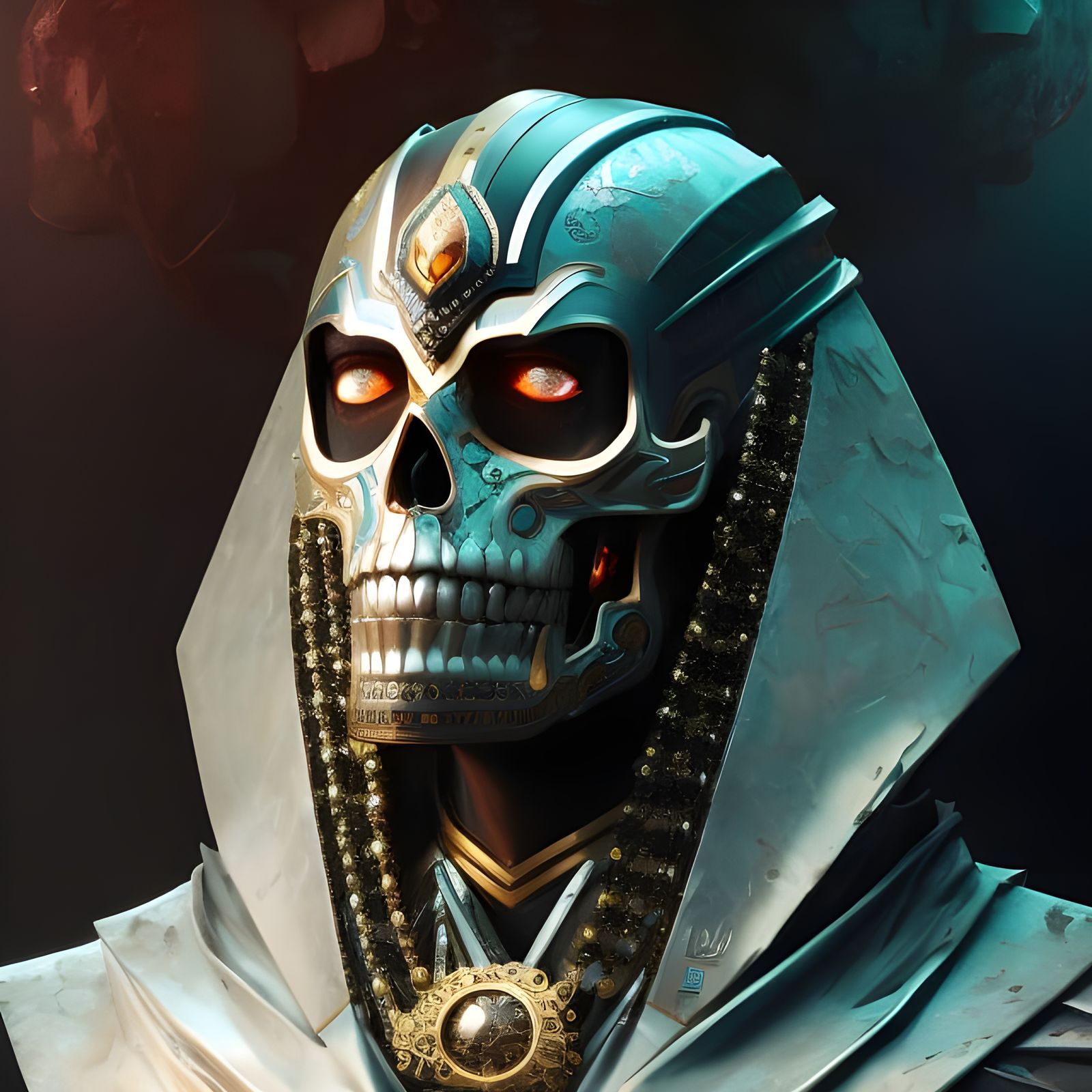 Colorful Pharaoh Skull Portrait in Dramatic Lighting