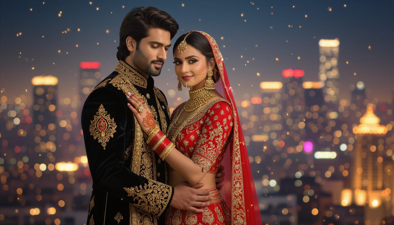 Indian Couple in Bollywood Poster Style