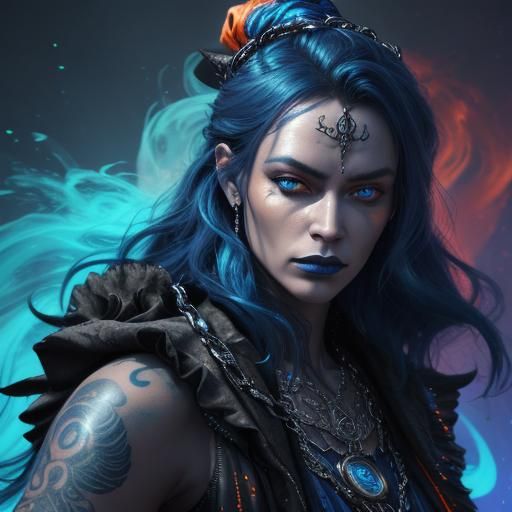 Tattooed Witch Queen of the Sands: Hyperrealistic Digital Ar...