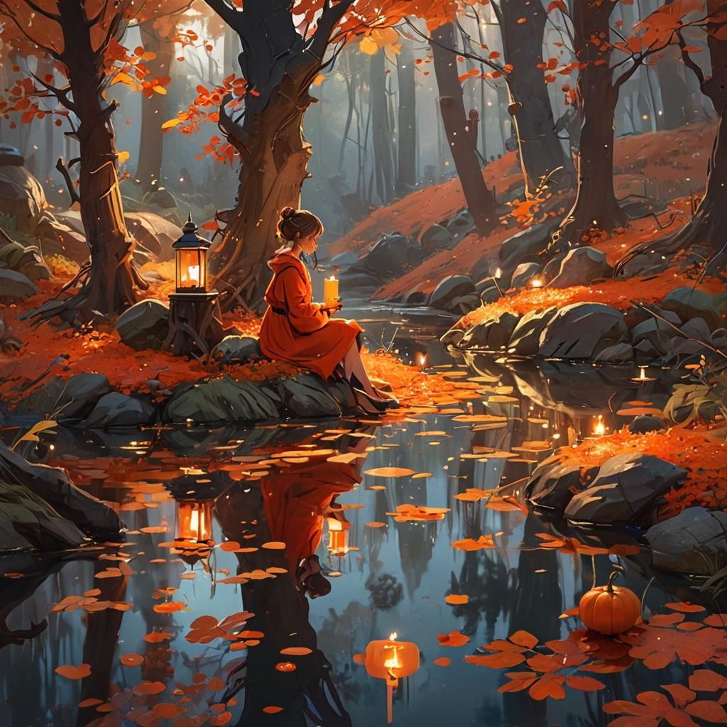 Mystical Autumn Forest Scene in Painterly Style