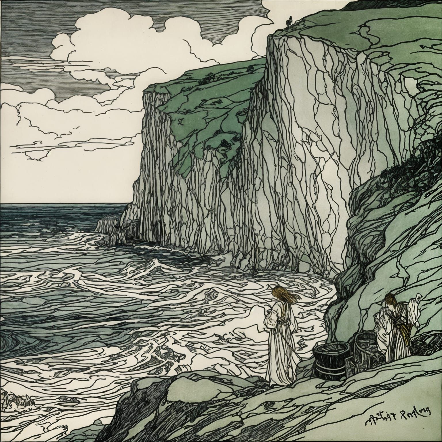 White Cliffs of Dover in Pen and Ink Style