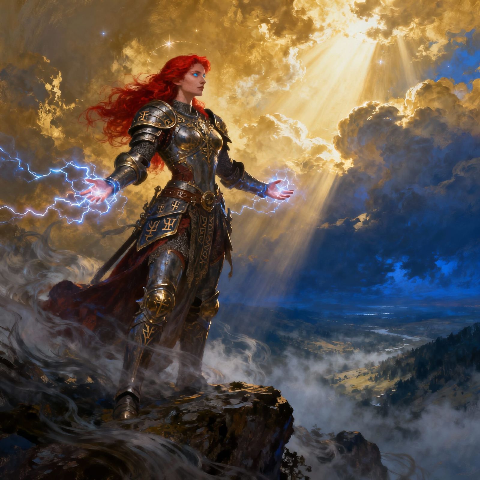 Red Haired Valkyrie Warrior Wielding Magic in Epic Fantasy S...
