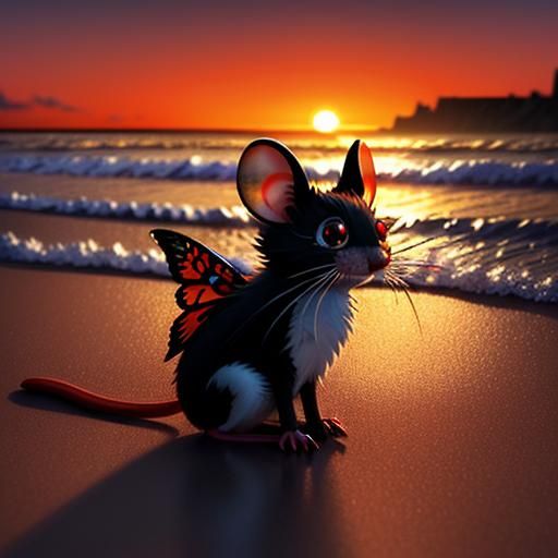 Sinister Red Mouse with Gossamer Wings at Sunset