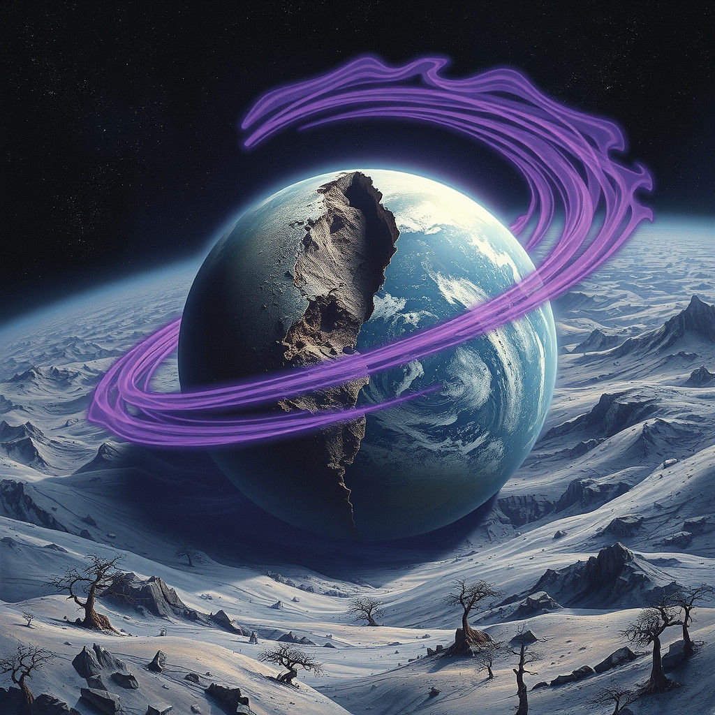 Cracked Earth with Amethyst Belt in Beksiński Style