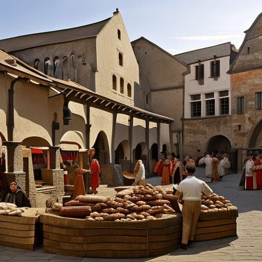 Vibrant Medieval Meat Market Scene
