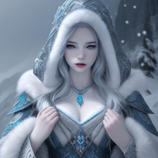 Snowy Mountain Woman with Blue Gem Necklace