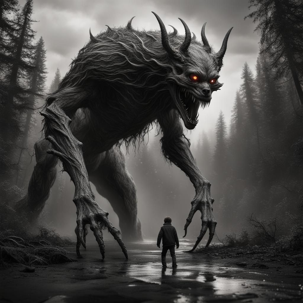 Hyperrealistic Skinwalker Portrait in Black and White