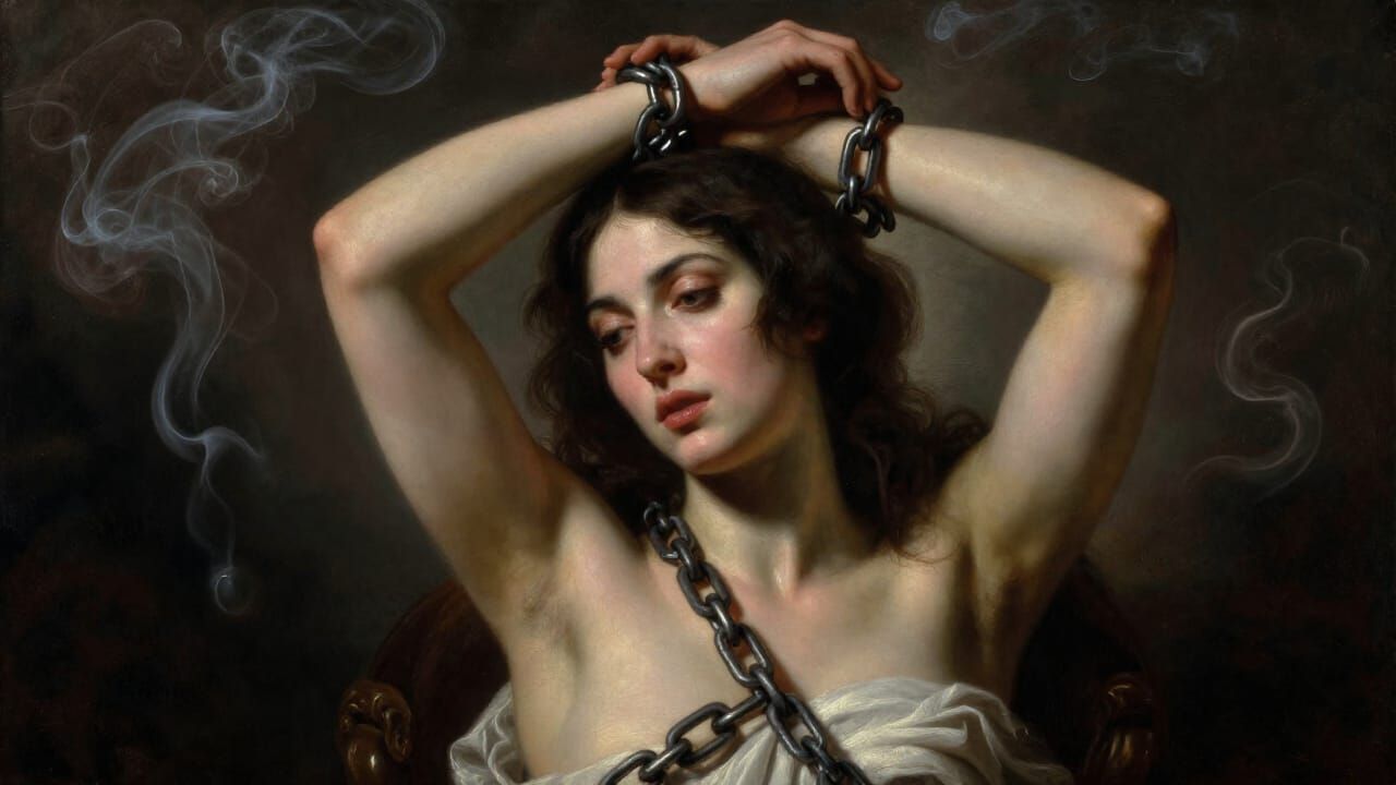 Defiant Woman in Dramatic Chiaroscuro Oil Painting