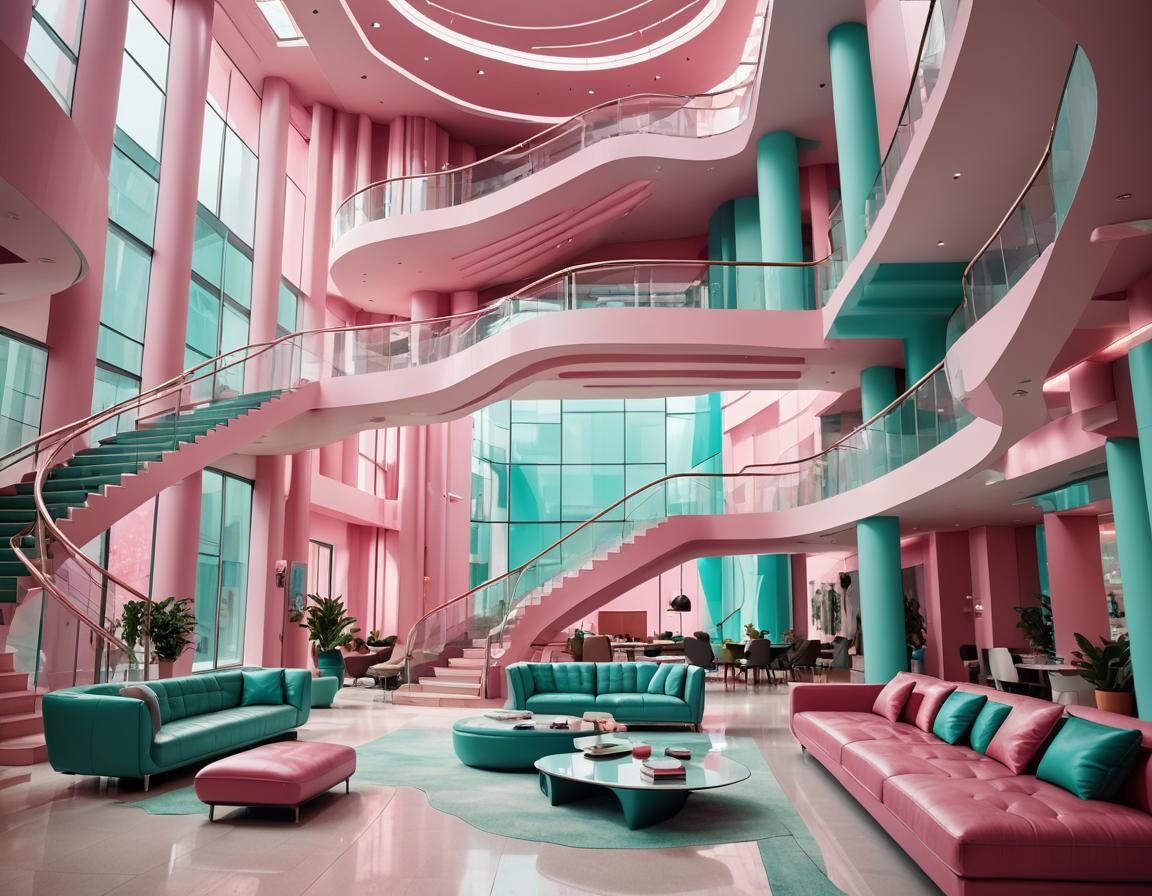 Space-Age Interior in Pink and Aqua Green