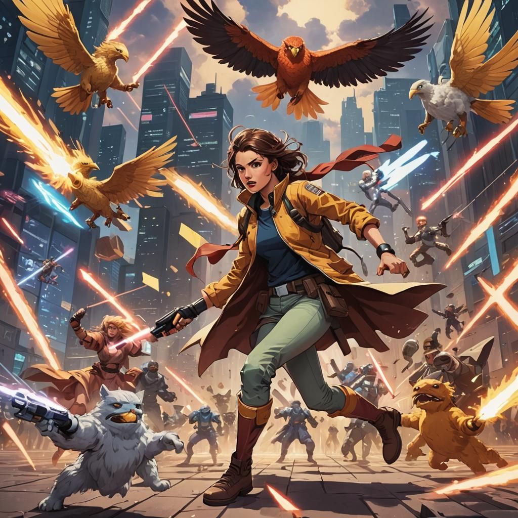 Girl Battles Laser Pigeons in 80s Anime Style