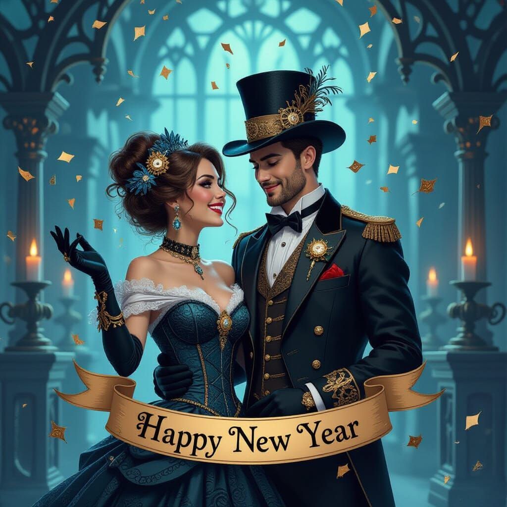 Steampunk Couple at Haunted New Year's Ball