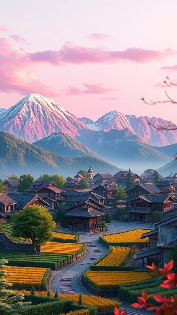 Japanese Town in Autumn: Pixar-Style 3D Digital Art