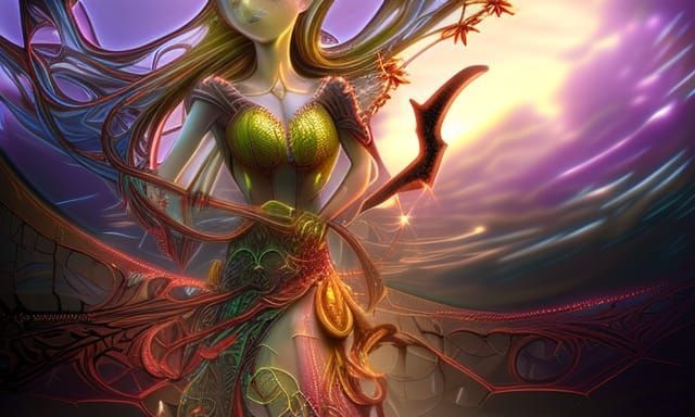 Biomechanical Fairy Sculpture Relief in Autumn Twilight