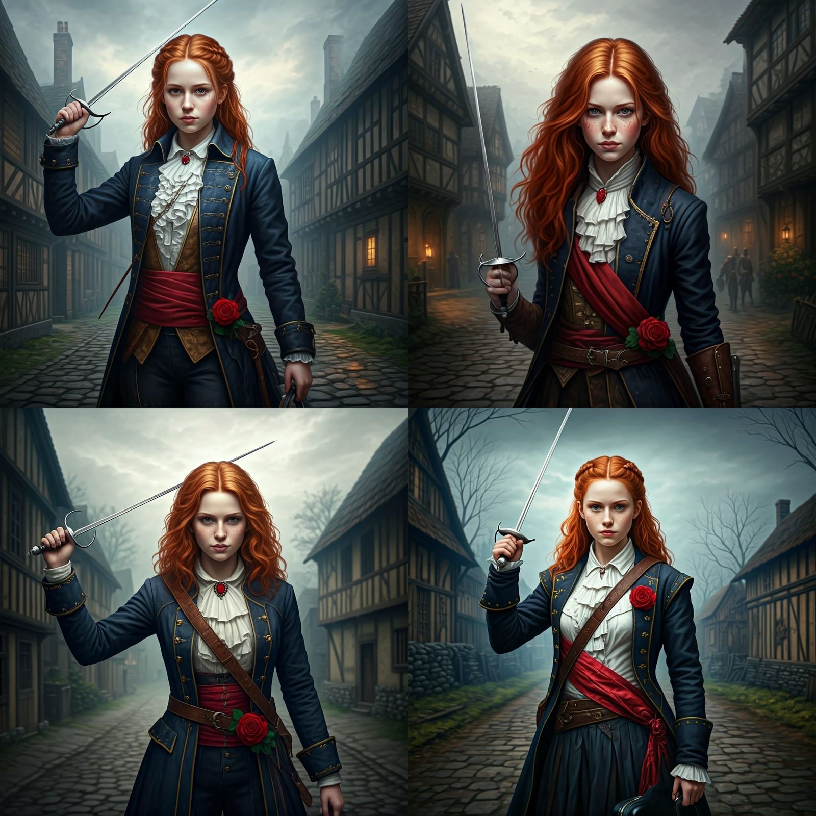 Confident Redhead Duelist in Medieval Village