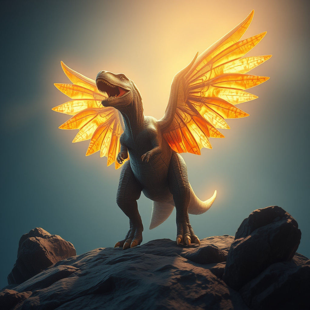 Angelic T-Rex Basking in Golden Light