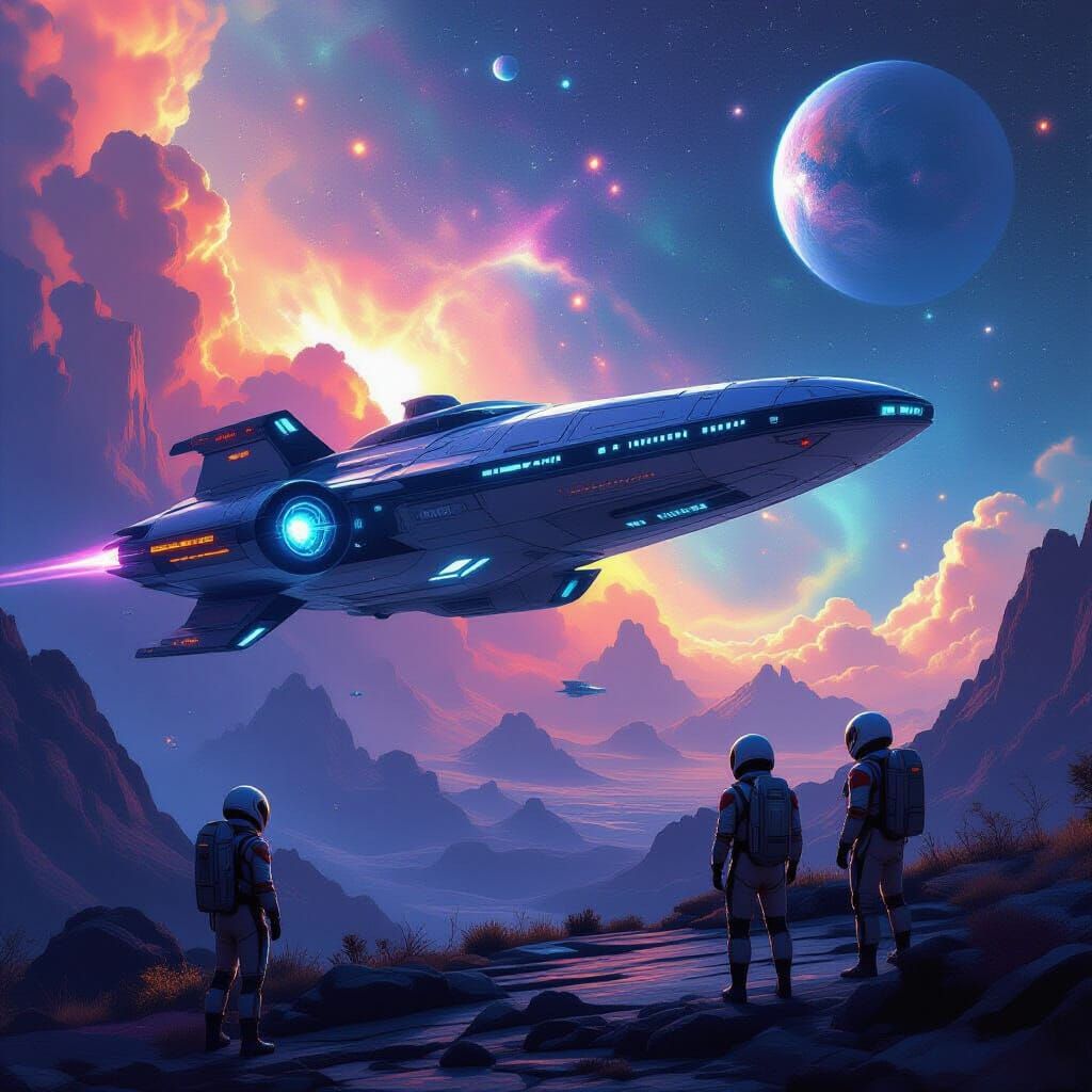 Futuristic Starship Discovery in Digital Painting Style