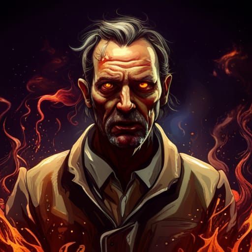 Horrifying Zombie Demon in Hellfire - Dark Fantasy Art