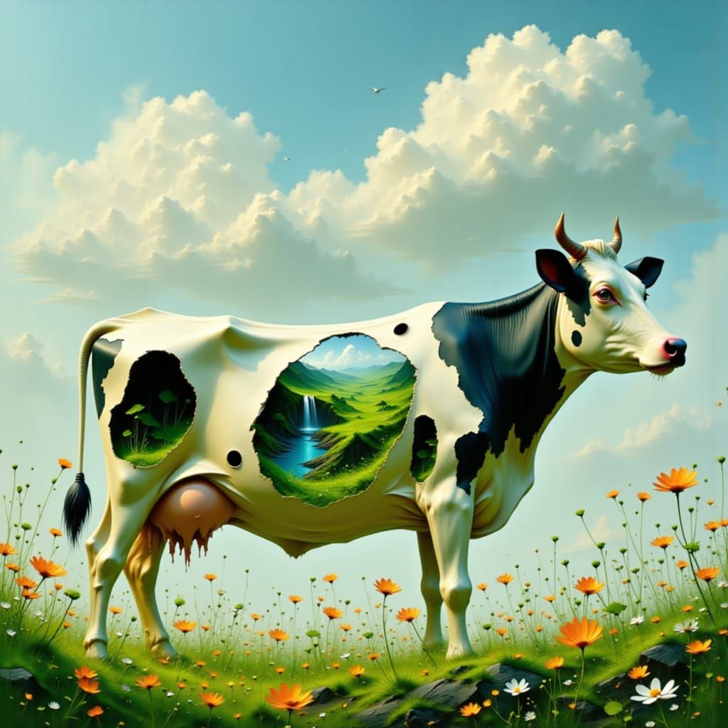 Cow with Window-Like Holes in Meadow, Disney Pixar Clay Anim...