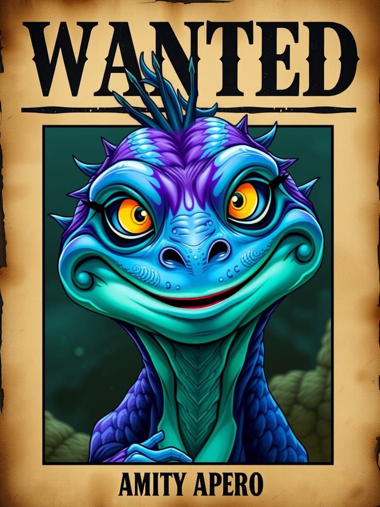 Friendly Alien Lizard Wanted Hologram Poster