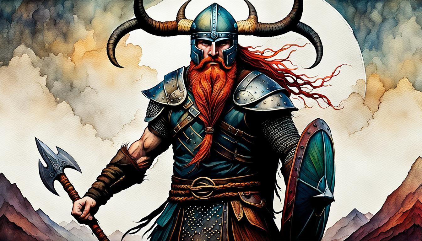 Viking Warrior in London: Watercolor Matte Painting