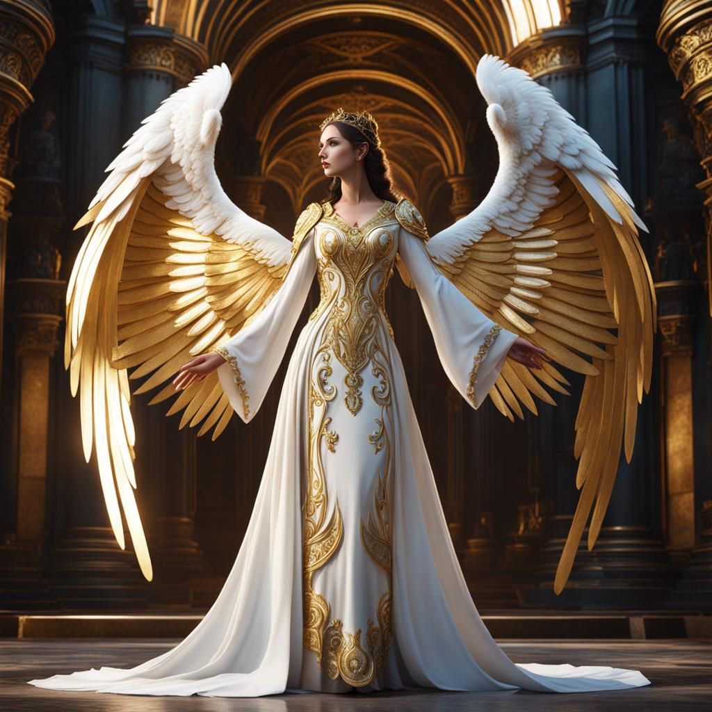 Angel in White and Gold Dress: Fantasy Concept Art