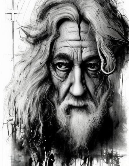 Gandalf the Grey: Mixed Media Abstract Portrait