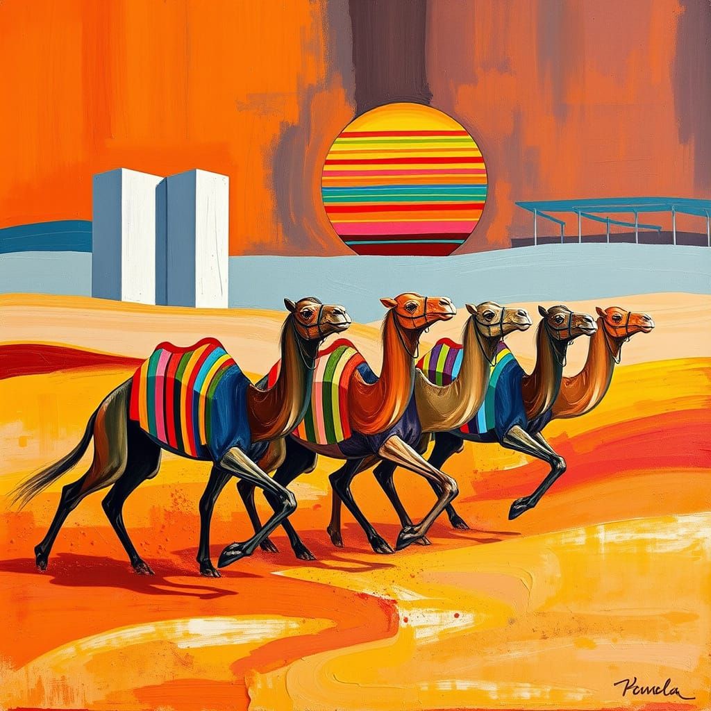 Camel Race in Rothko-Inspired Abstract Impressionism